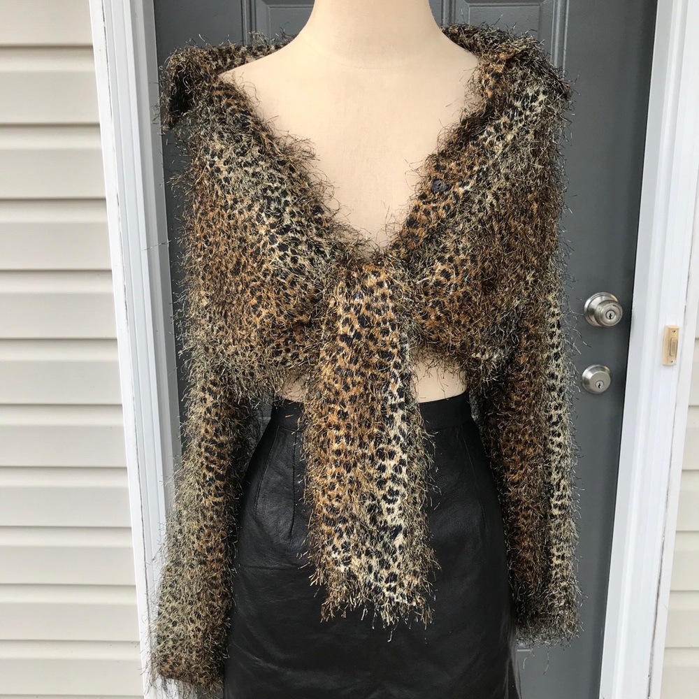Ashley Stewart Leopard Print Faux Fur Top